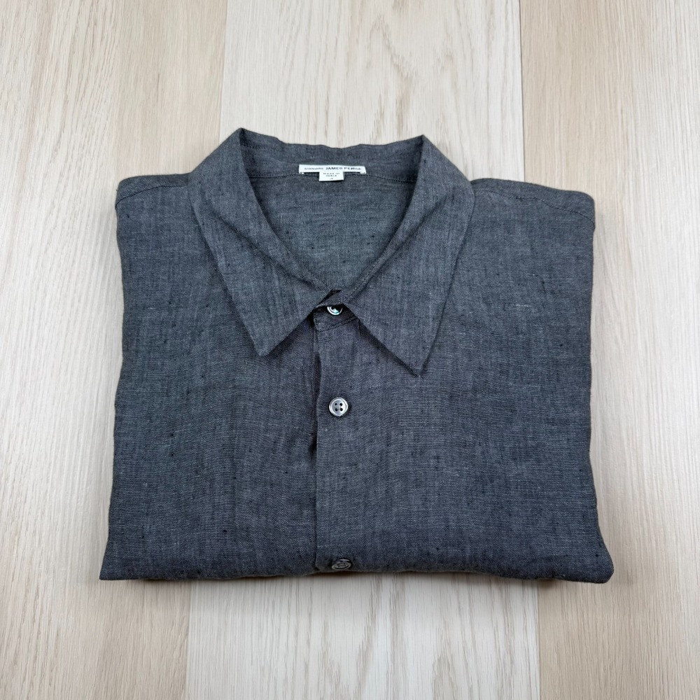 James Perse Estilo Standard Mens Gray Linen Preppy Outdoor Button Up Shirt Sz XL